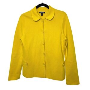 Lands' End 100% Supima Cotton Yellow Jacket Cardigan Sweater‎ Size Medium